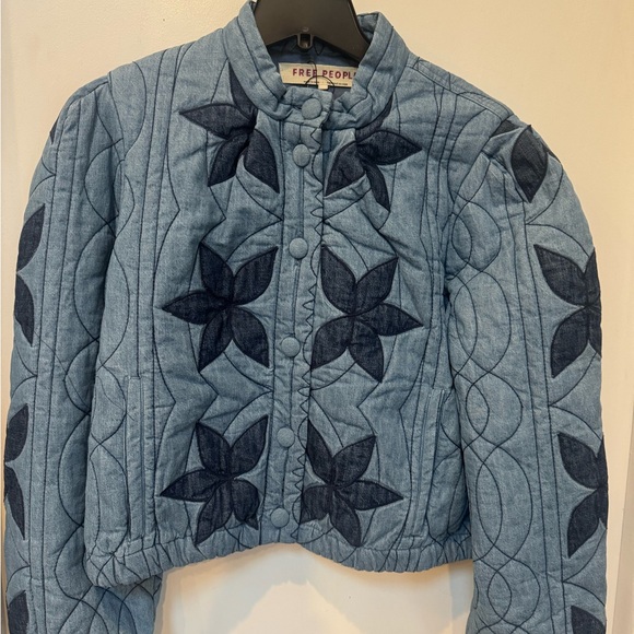 Free People Quinn Quilted Cotton Denim Bomber Jacket Womens Small - Picture 5 of 8